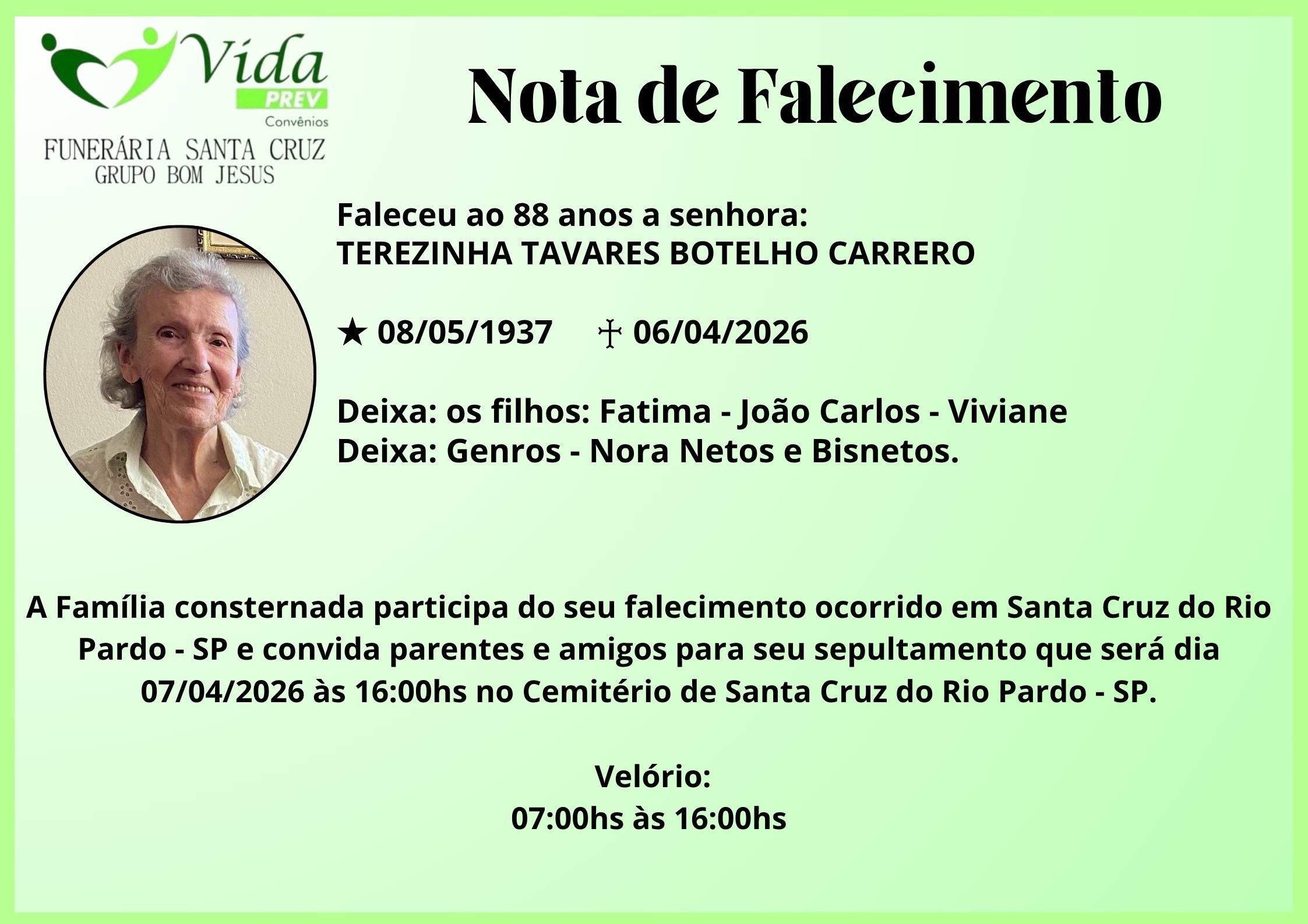 TEREZINHA TAVARES BOTELHO CARRERO